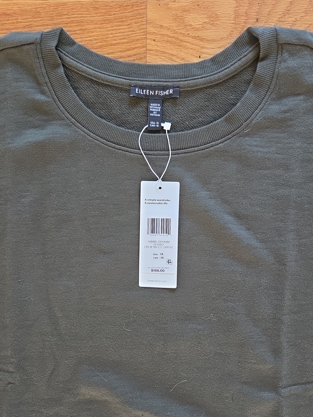 Brand New Eileen Fisher Crew Neck Olive Dress Size 1X
